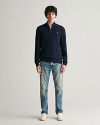 Pull à demi-zip en coton texturé à rayures