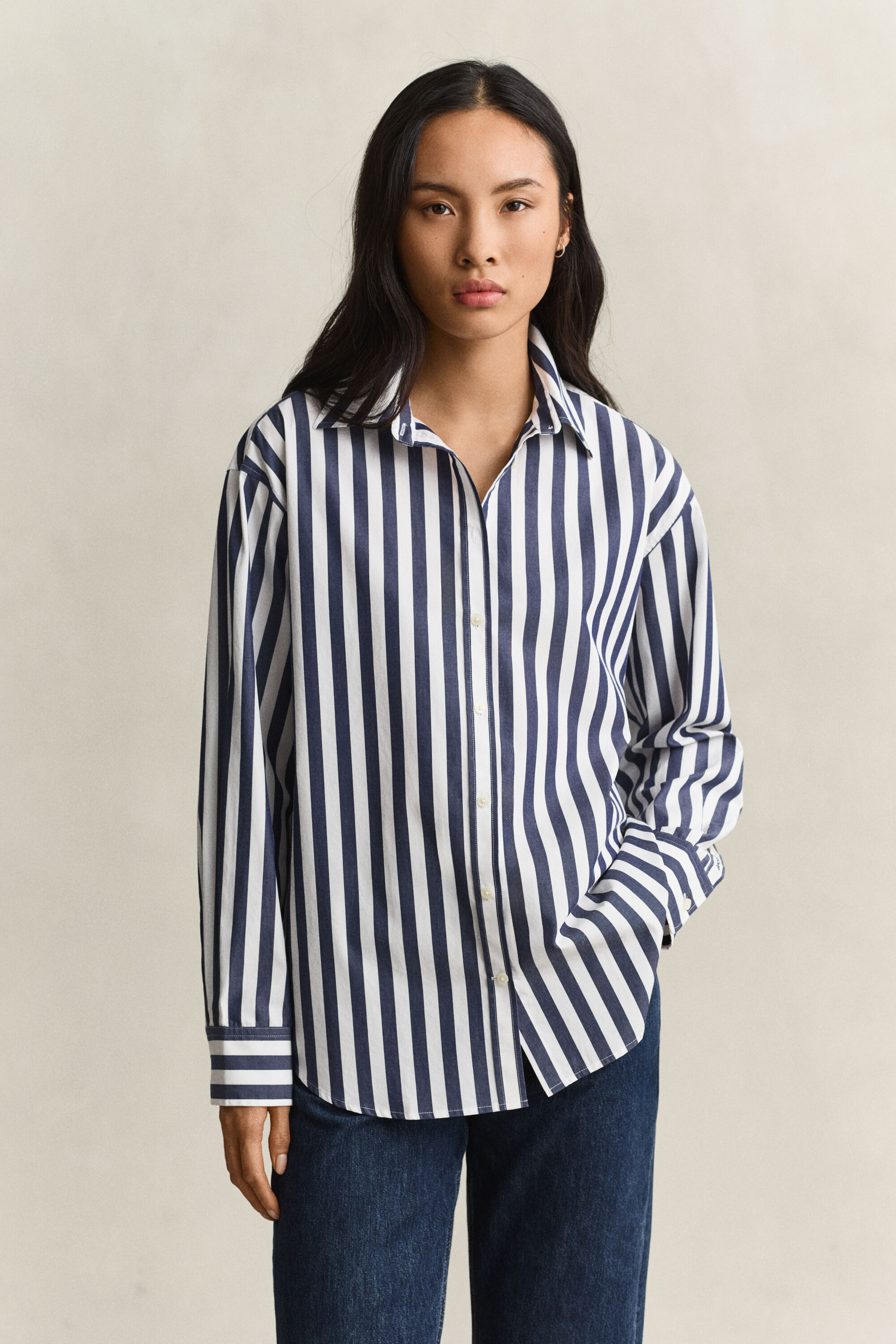 Chemise décontractée en popeline à rayures