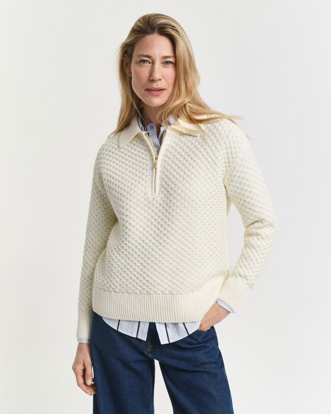 Pull à demi-zip en coton texturé