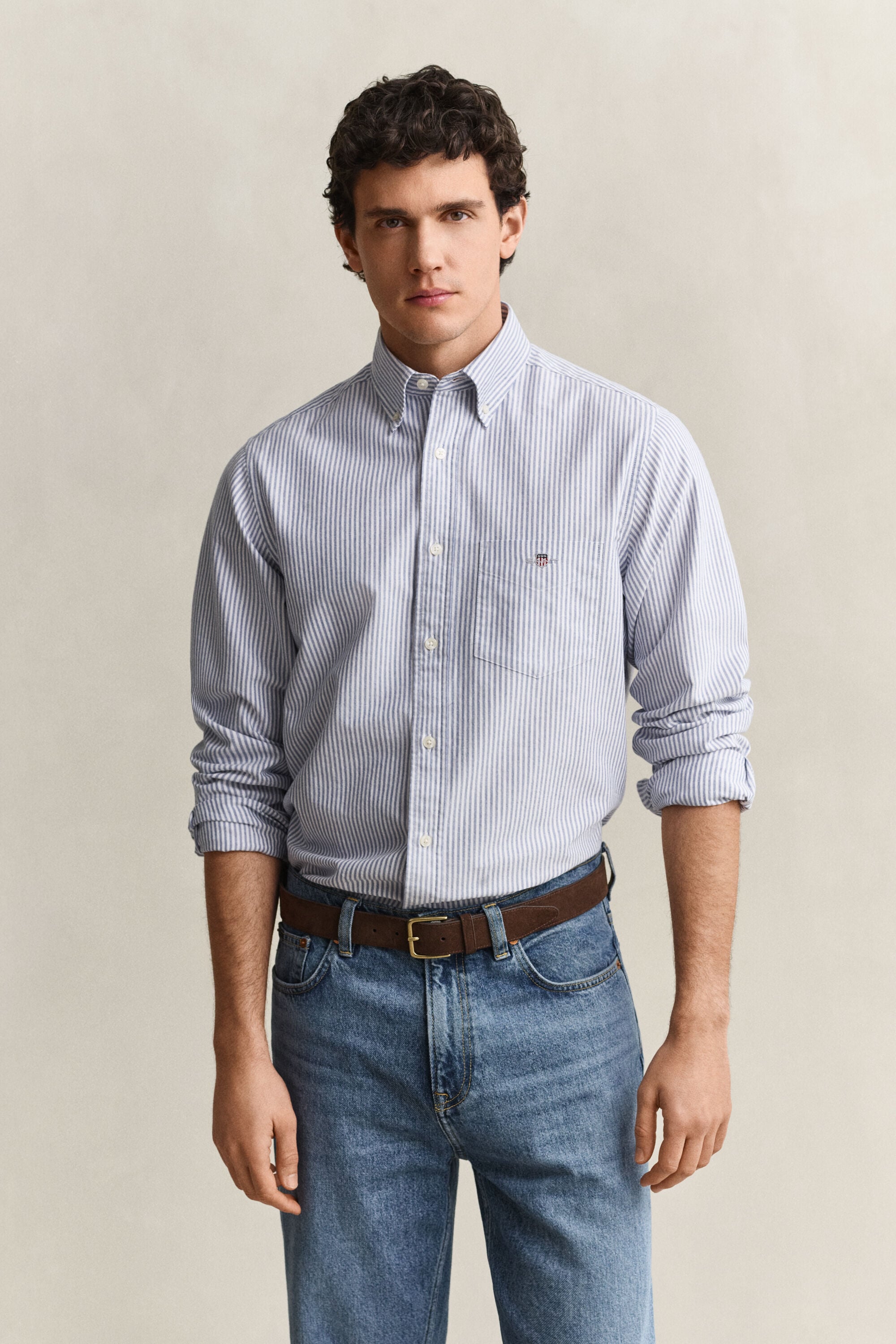 Chemise en coton Oxford regular classique à rayures