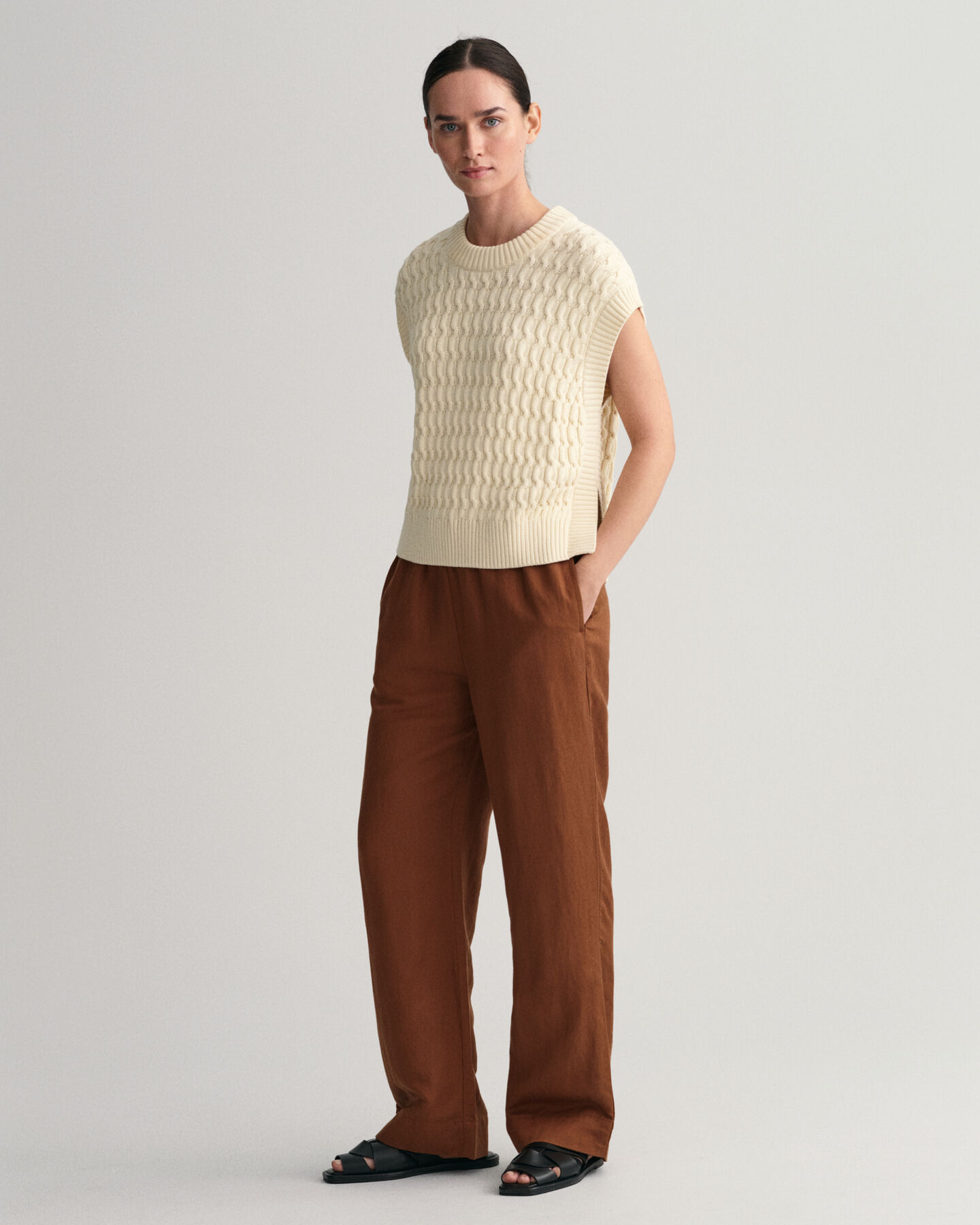 Pull-On broek van linnen en viscose