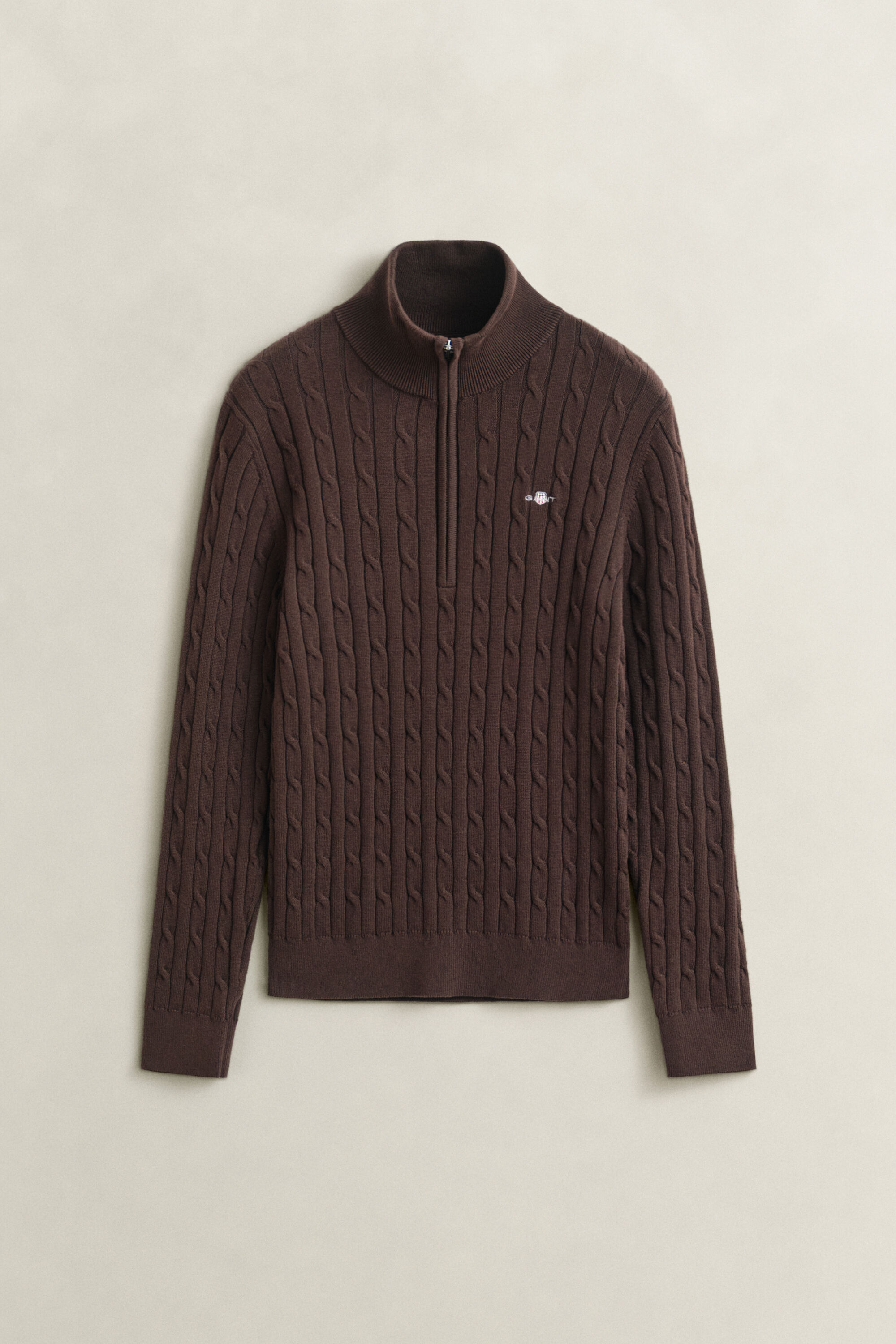 Pull à demi-zip en maille de coton torsadée stretch
