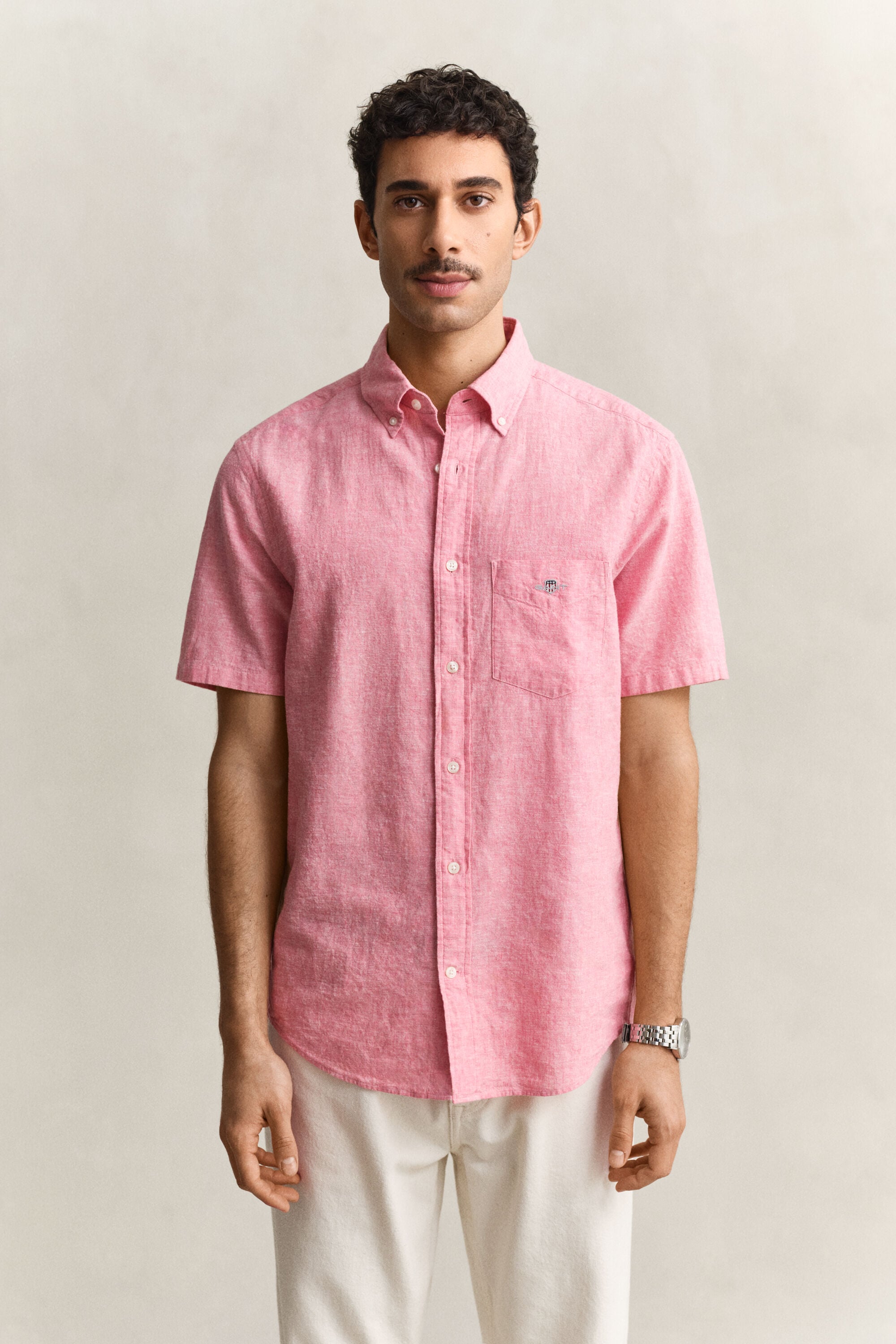 Chemise à manches courtes en lin mélangé