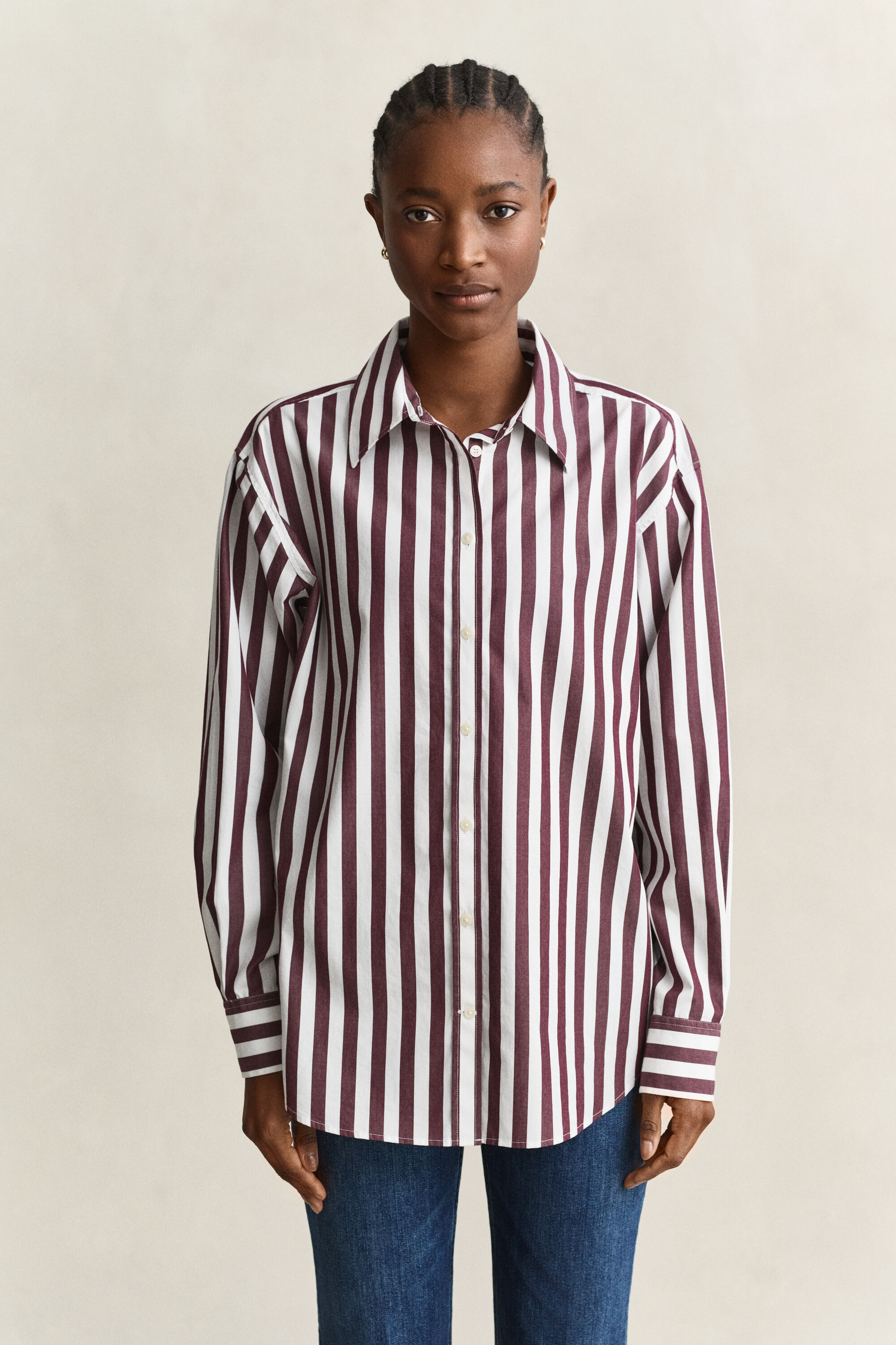 Chemise décontractée en popeline à rayures
