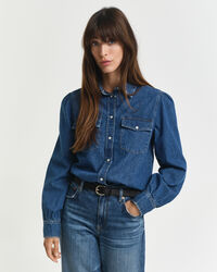 Regular Fit denim hemd met pofmouwen