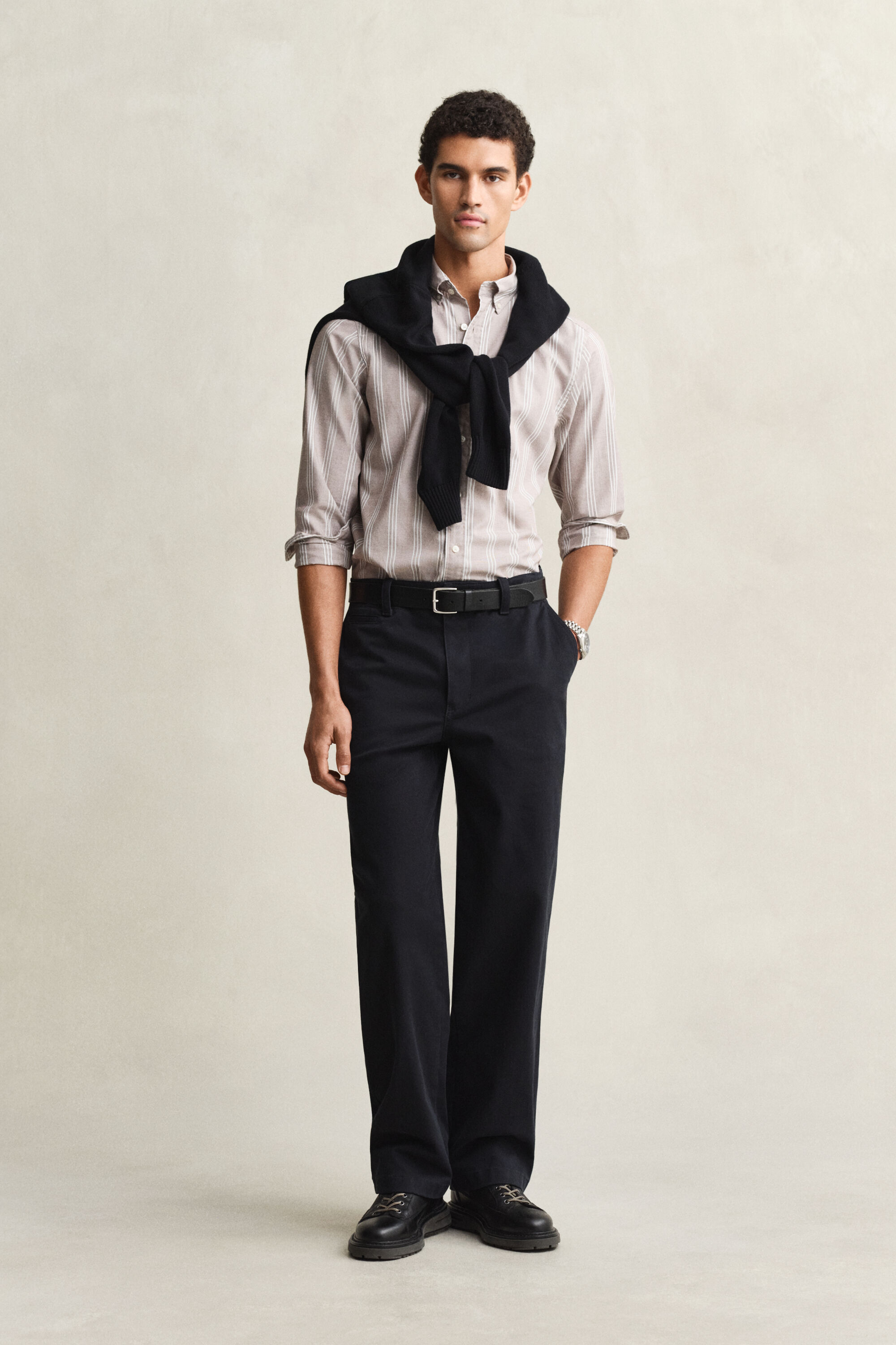 Regular Fit fil-à-fil poplin hemd met strepen