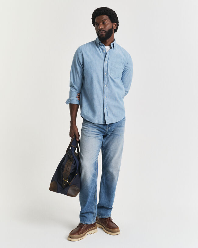 Regular Fit indigo chambray hemd
