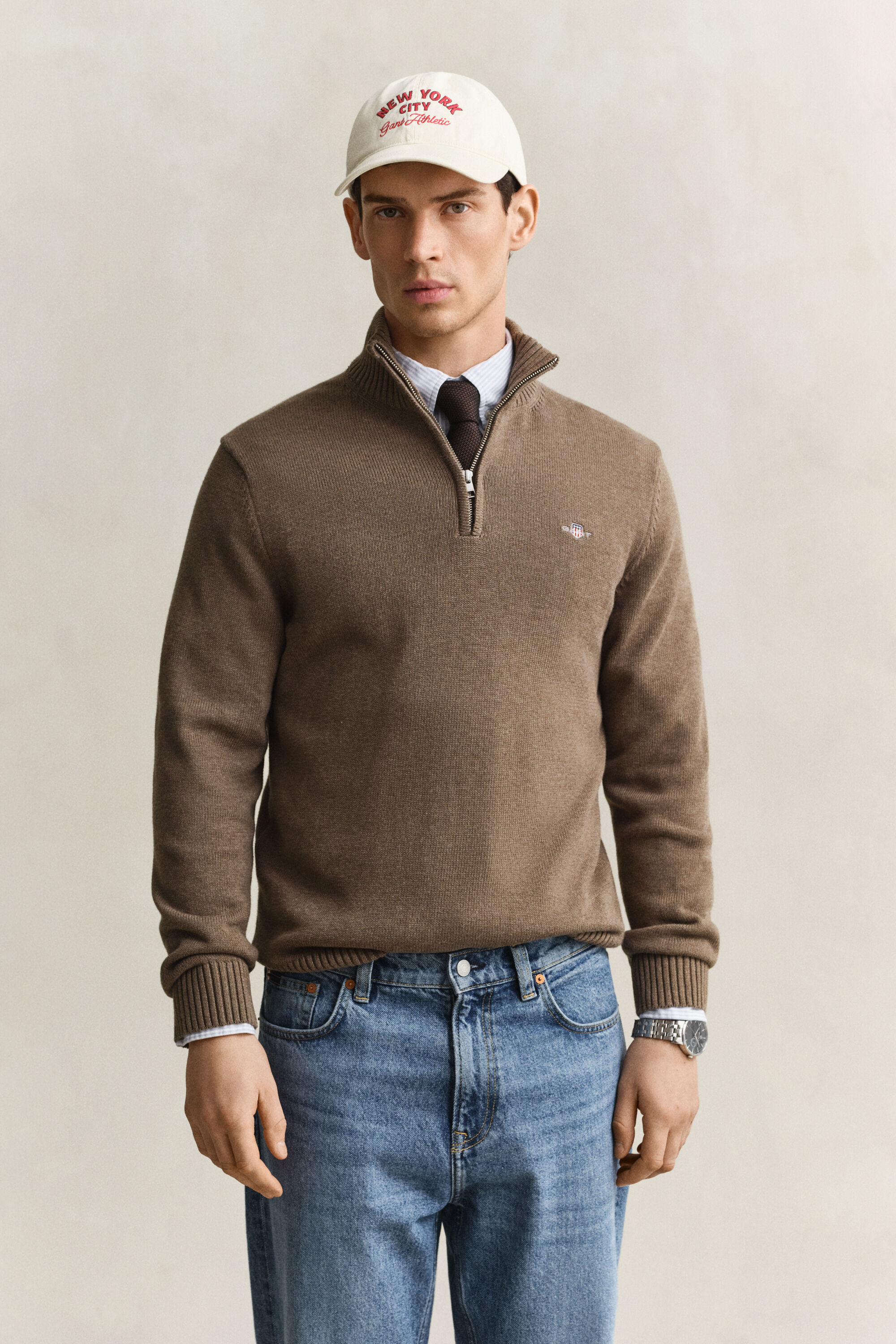 Pull en coton décontracté à demi-zip