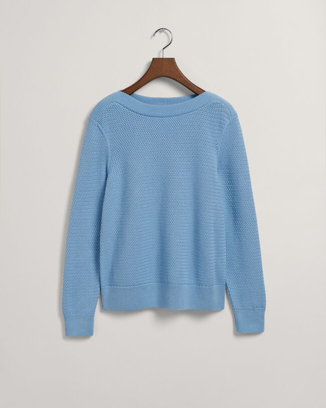 Textured sweater met boothals van katoen