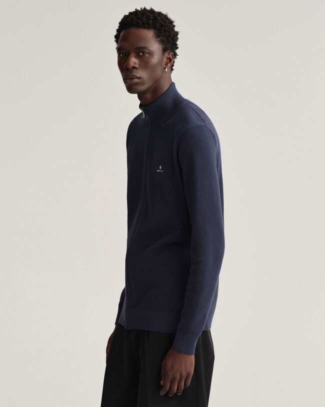 Trui van katoenpiqué met korte rits