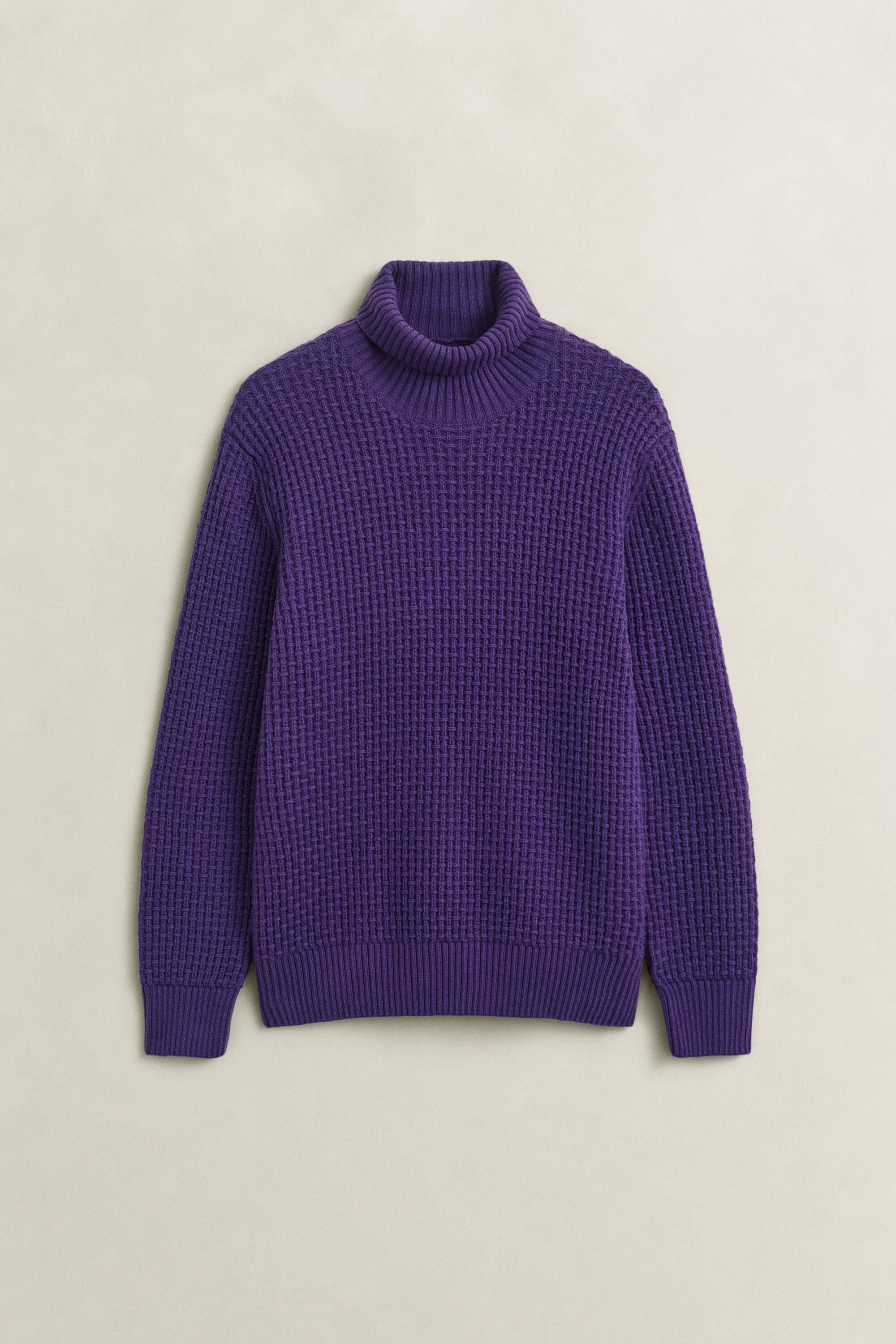 Pull texturé à col roulé en coton et laine