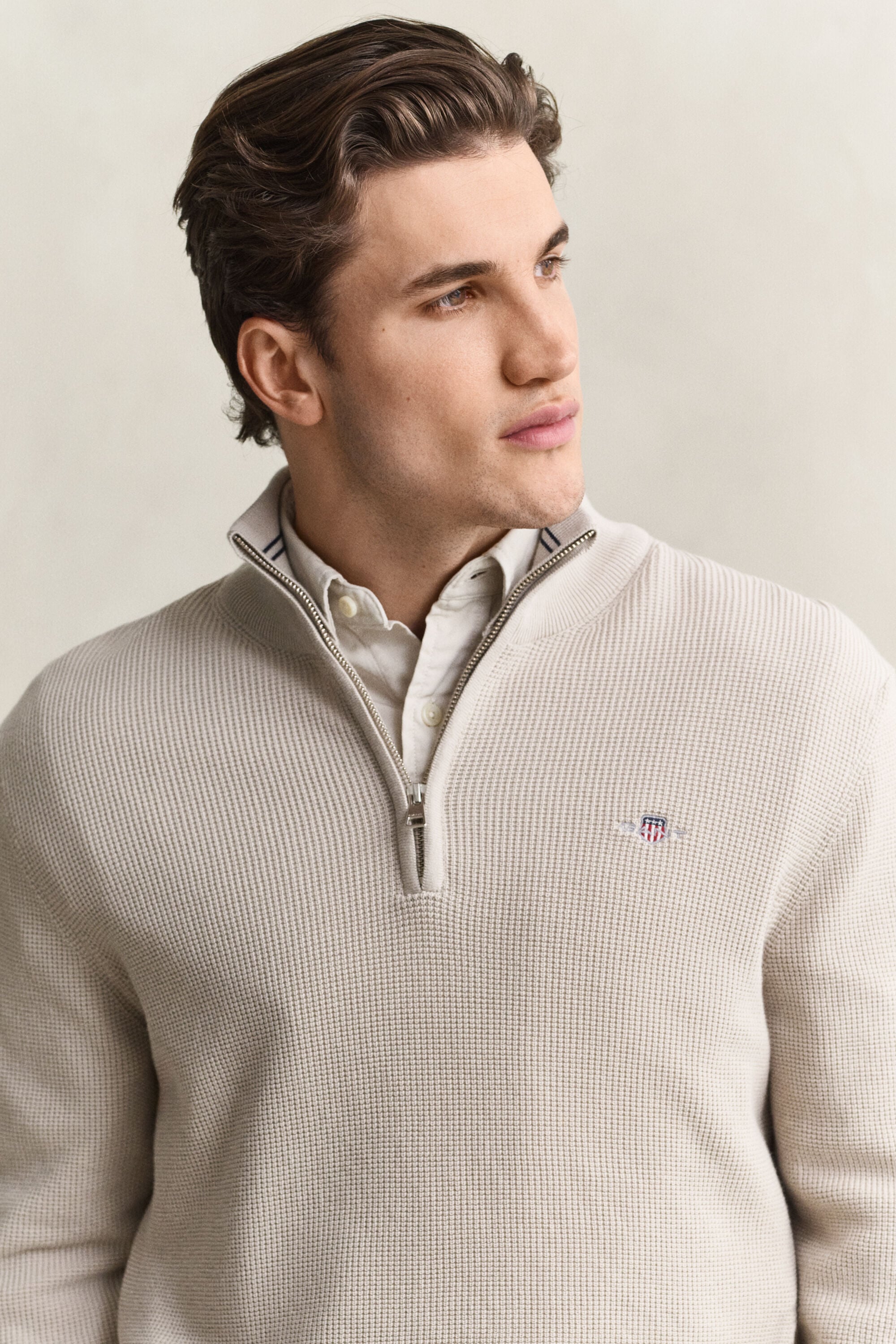 Katoenen Textured sweater met korte rits