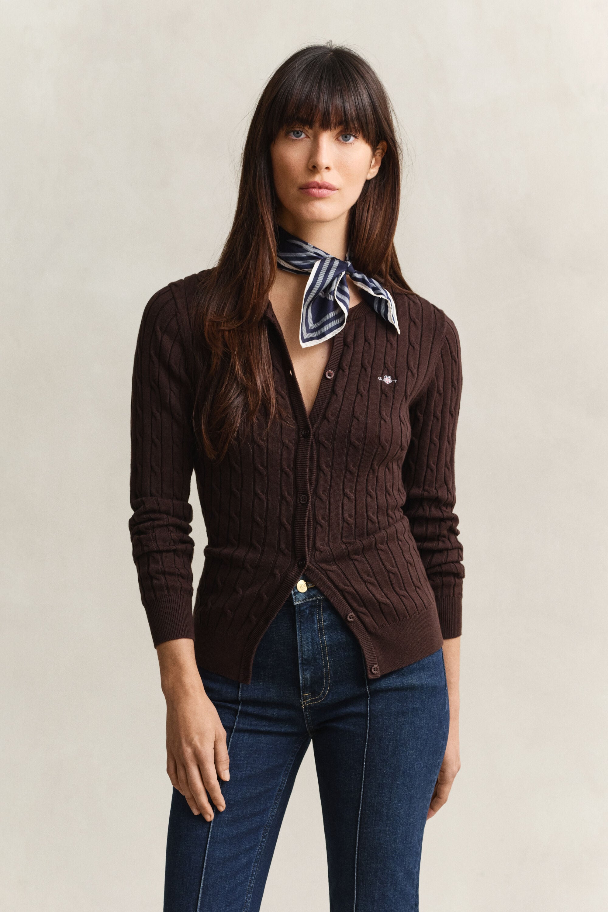 Cardigan en maille de coton stretch à torsades