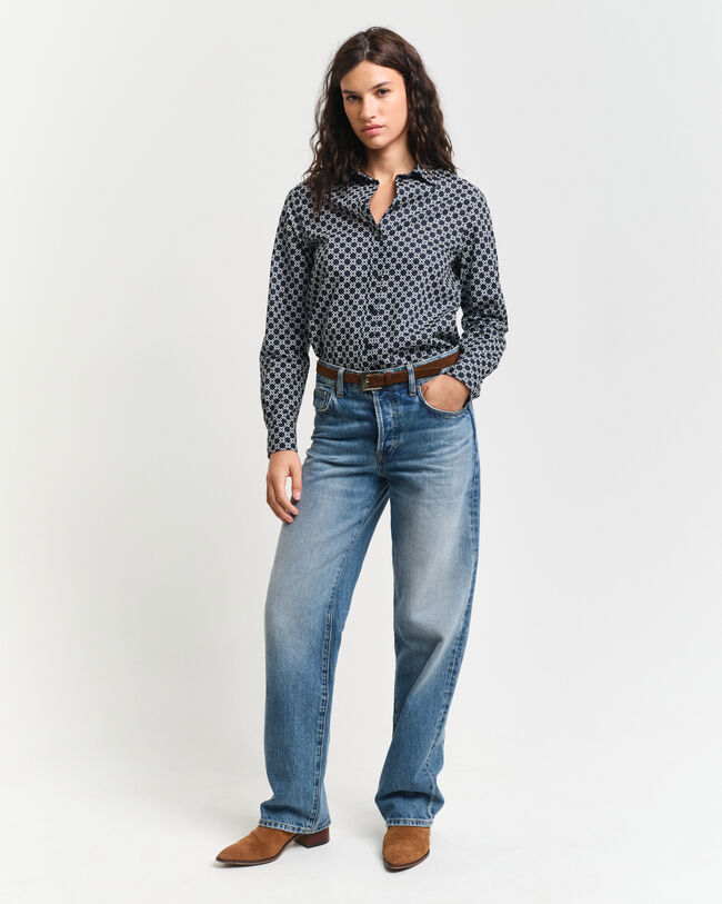 Regular Fit geometrisch hemd van katoenen voile