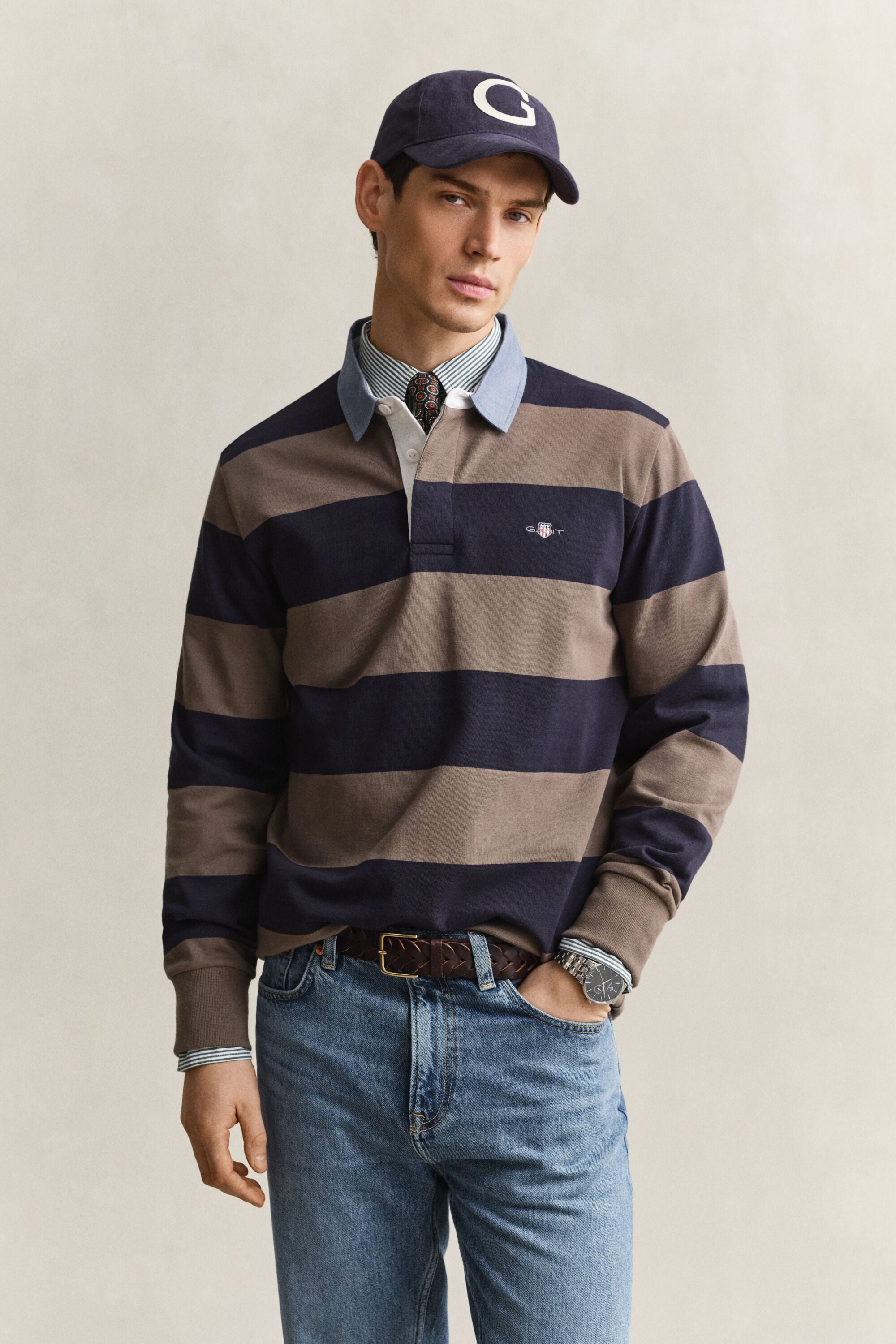Heavy Rugger à rayures avec col en chambray