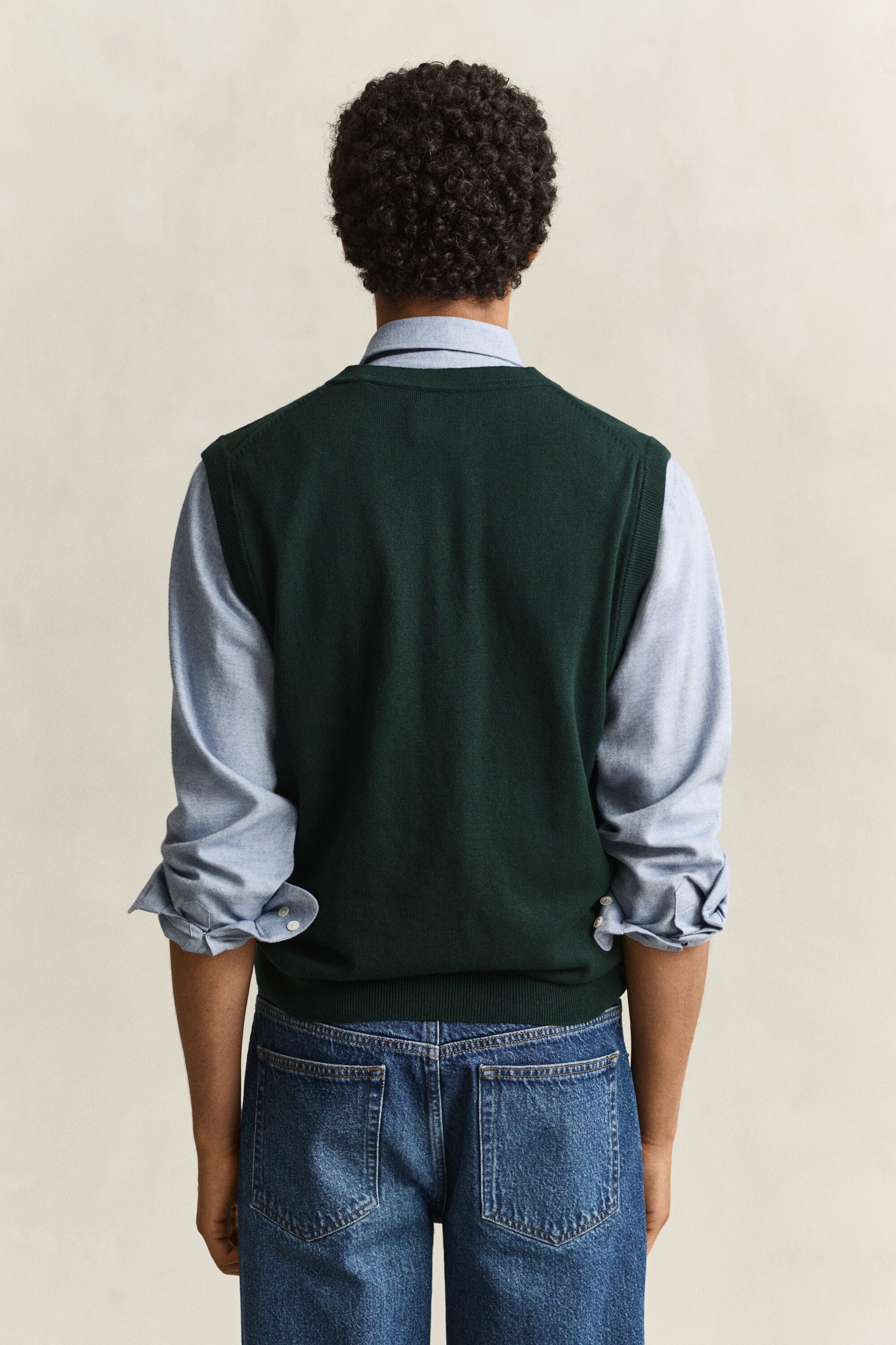 Pull col V sans manches en laine et coton