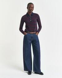 Piqué poloshirt met lange mouwen en Bretonse streep