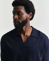 Pull polo en lin mélangé à manches courtes