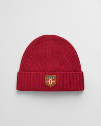 Wollen beanie met badge