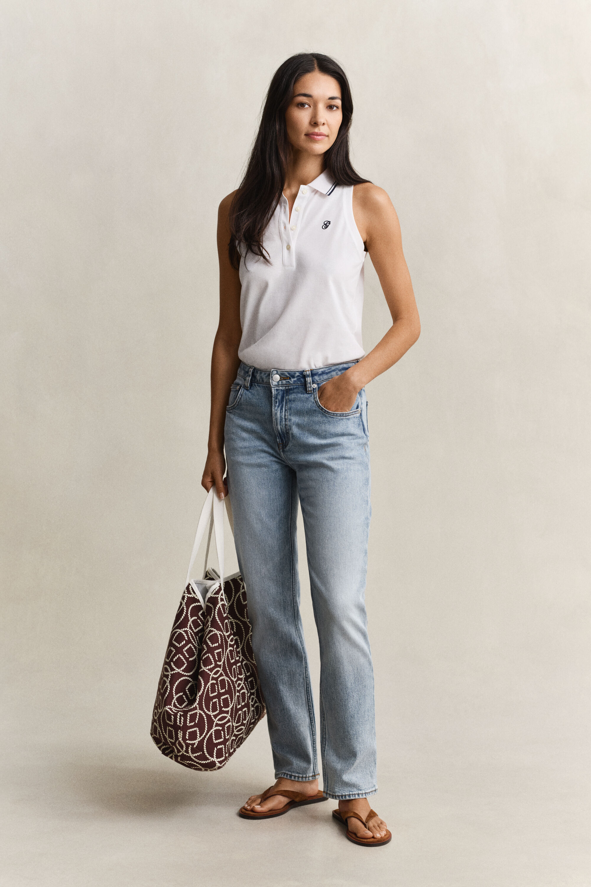 Polo sans manches en piqué