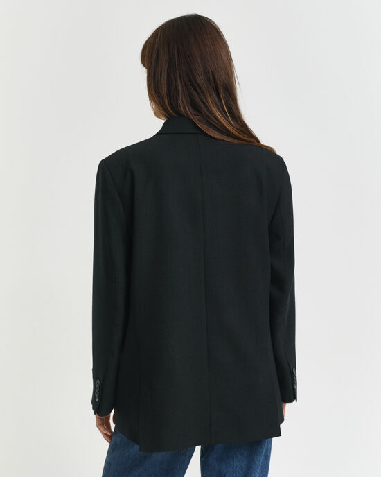 Veste blazer coupe décontractée en laine mélangée à boutonnage croisé Hopsack