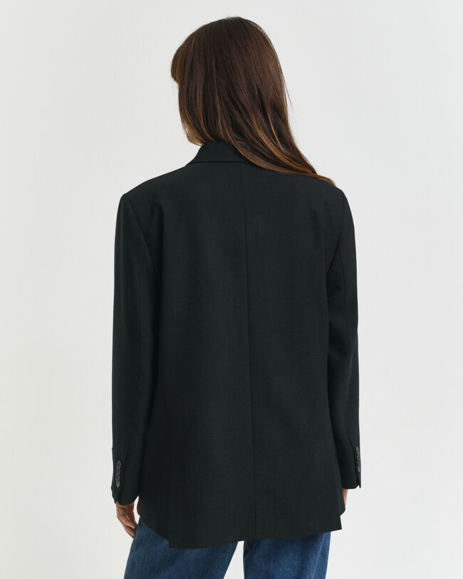 Veste blazer coupe décontractée en laine mélangée à boutonnage croisé Hopsack