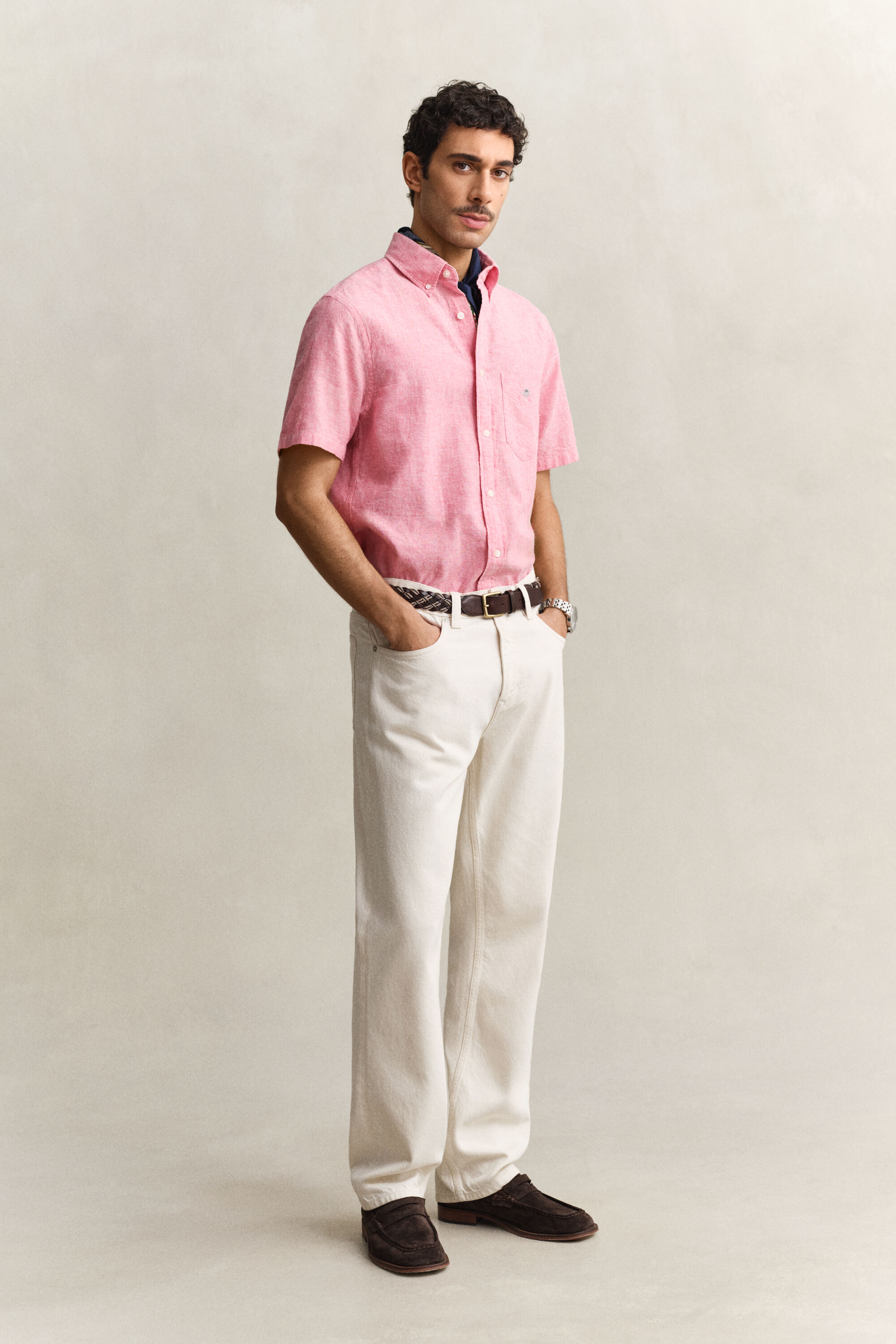 Chemise à manches courtes en lin mélangé