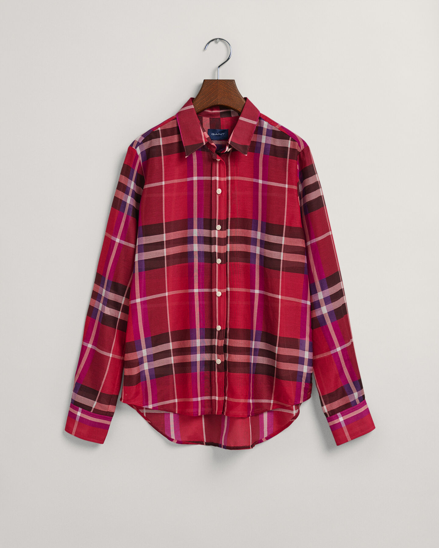 Regular Fit geruit hemd van katoen en zijde