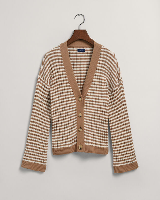 Cardigan col V en coton c&ocirc;tel&eacute; &agrave; rayures