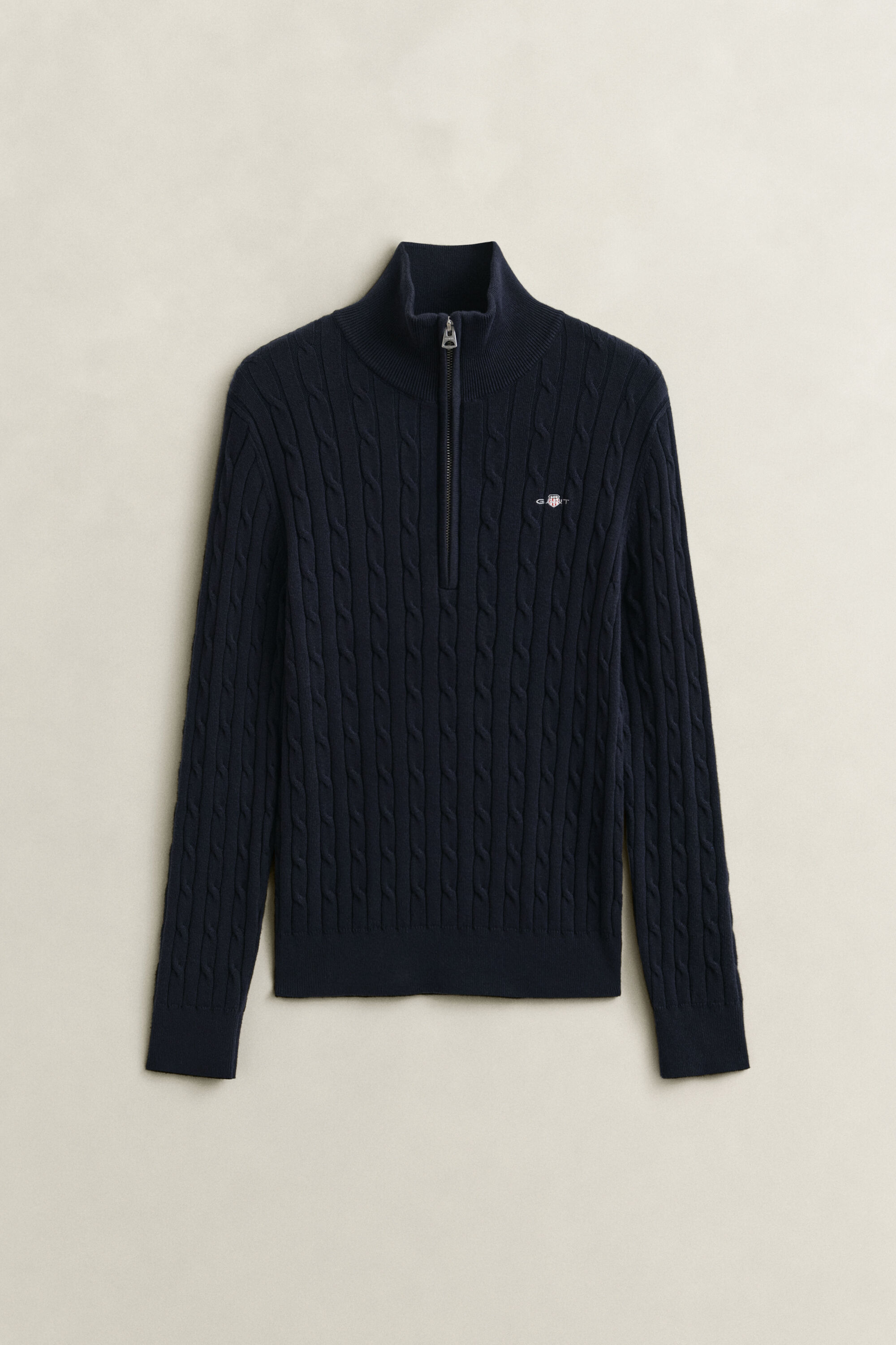 Pull à demi-zip en maille de coton torsadée stretch