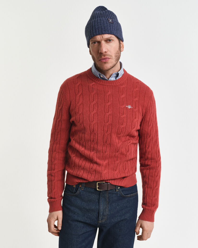 Pull col rond en maille torsadée en laine d'agneau