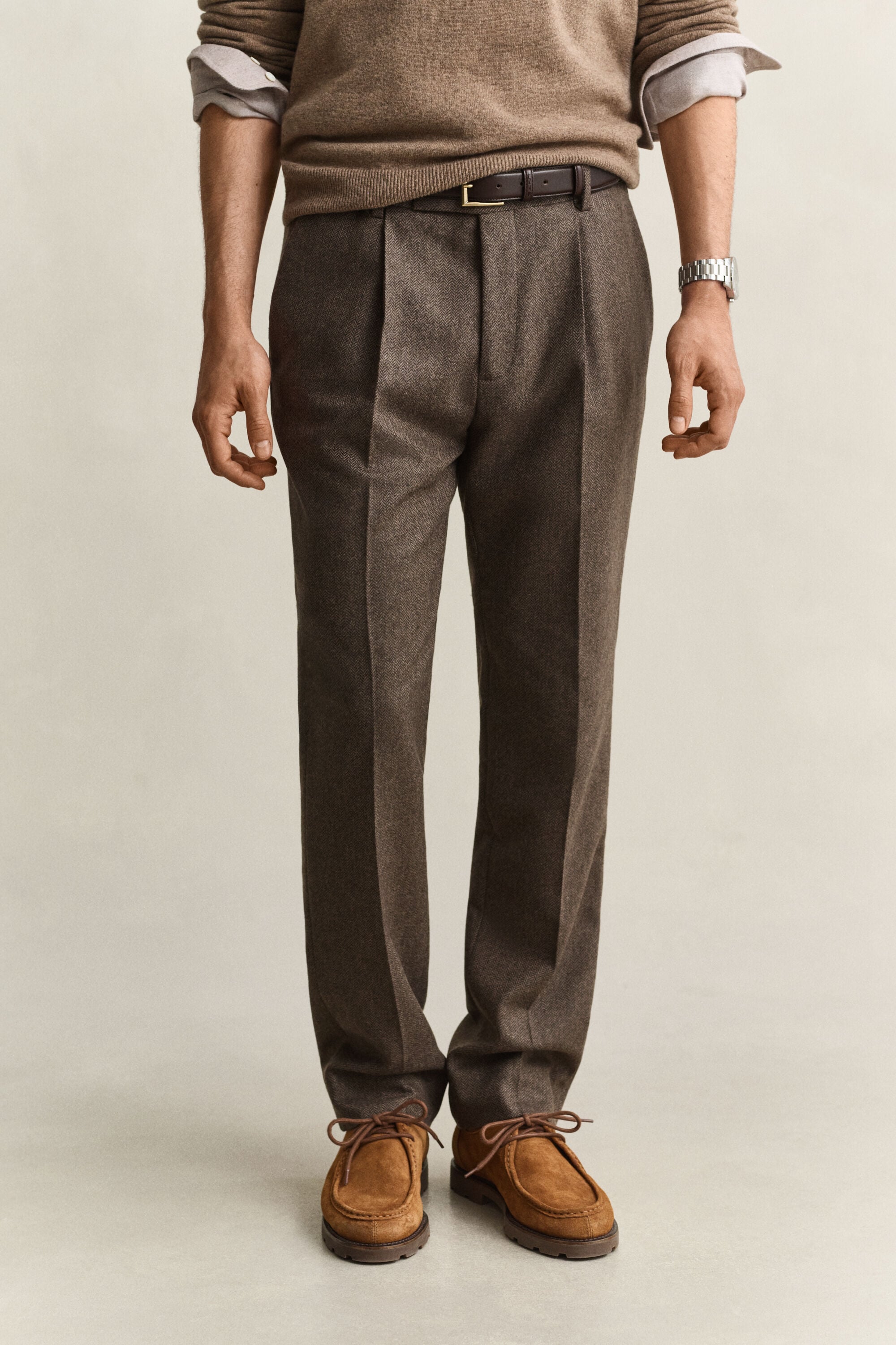 Pantalon de costume en laine à chevrons