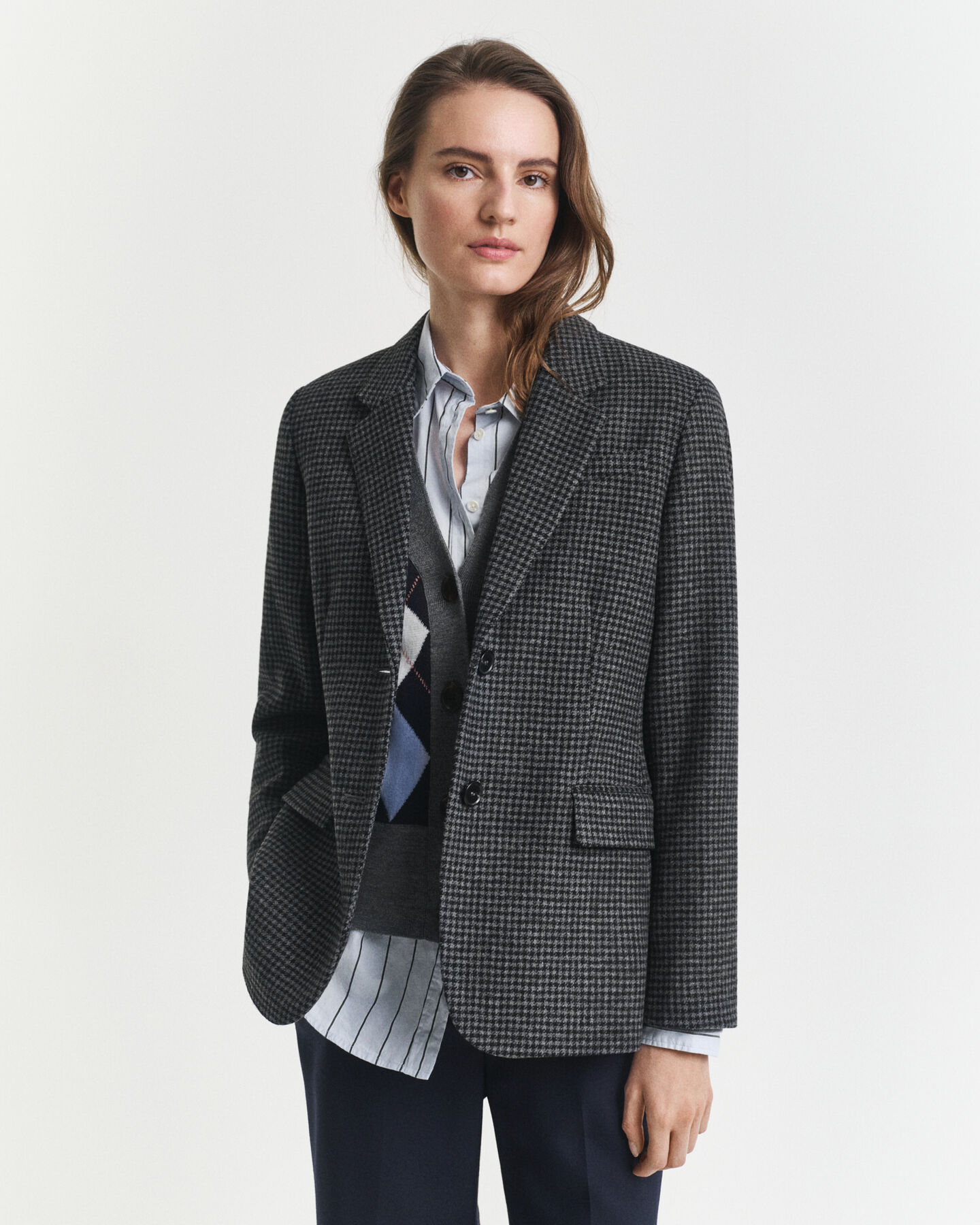 Veste blazer coupe regular en laine à motif pied-de-poule