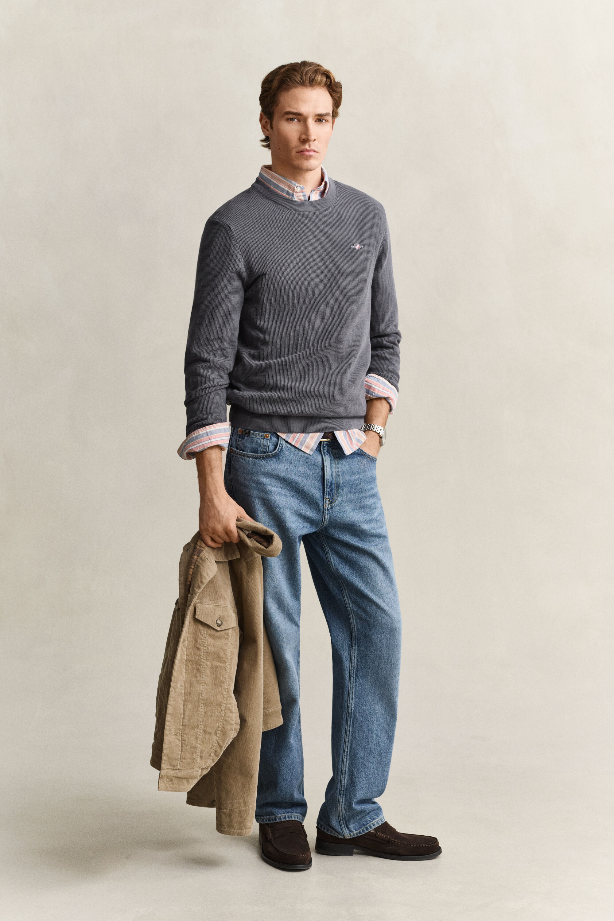 Katoenen Textured sweater met ronde hals