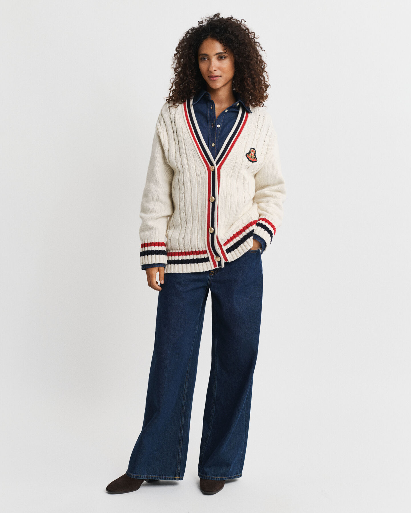 Gant Varsity kabelgebreid vest met V-hals