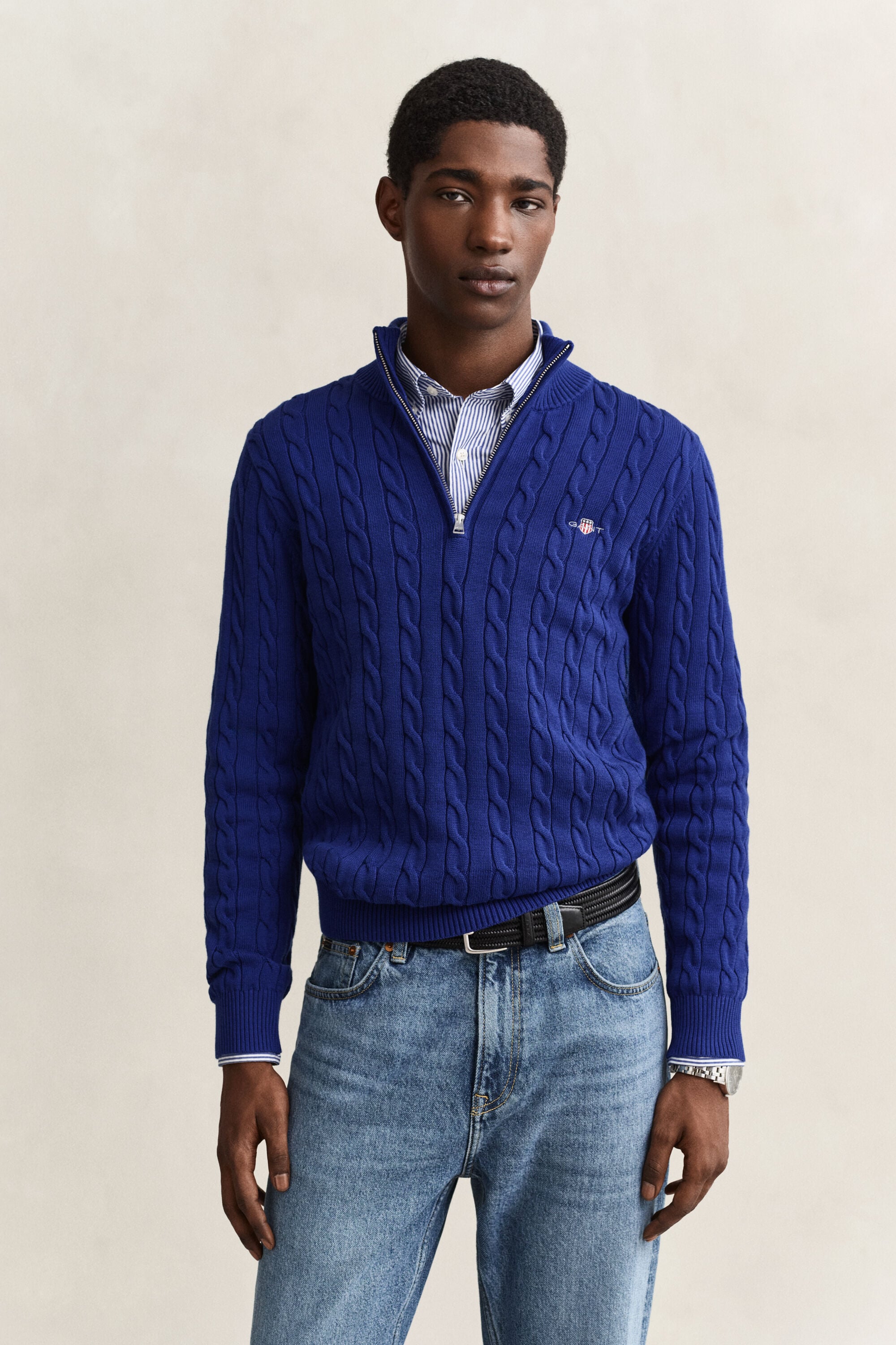 Pull à demi-zip en maille de coton torsadée