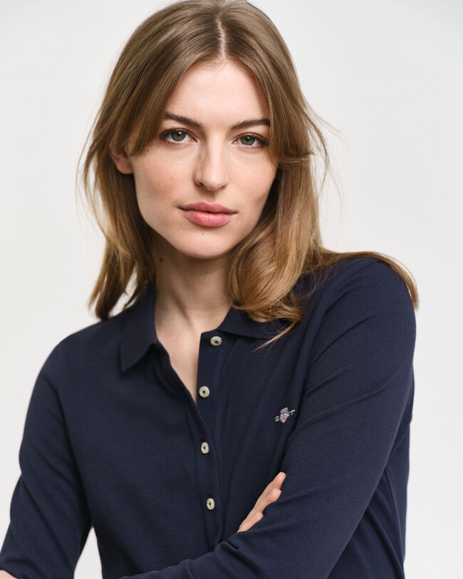 Polo en coton piqué à manches longues Shield