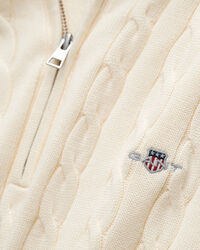 Kabelgebreide trui met korte rit van katoen