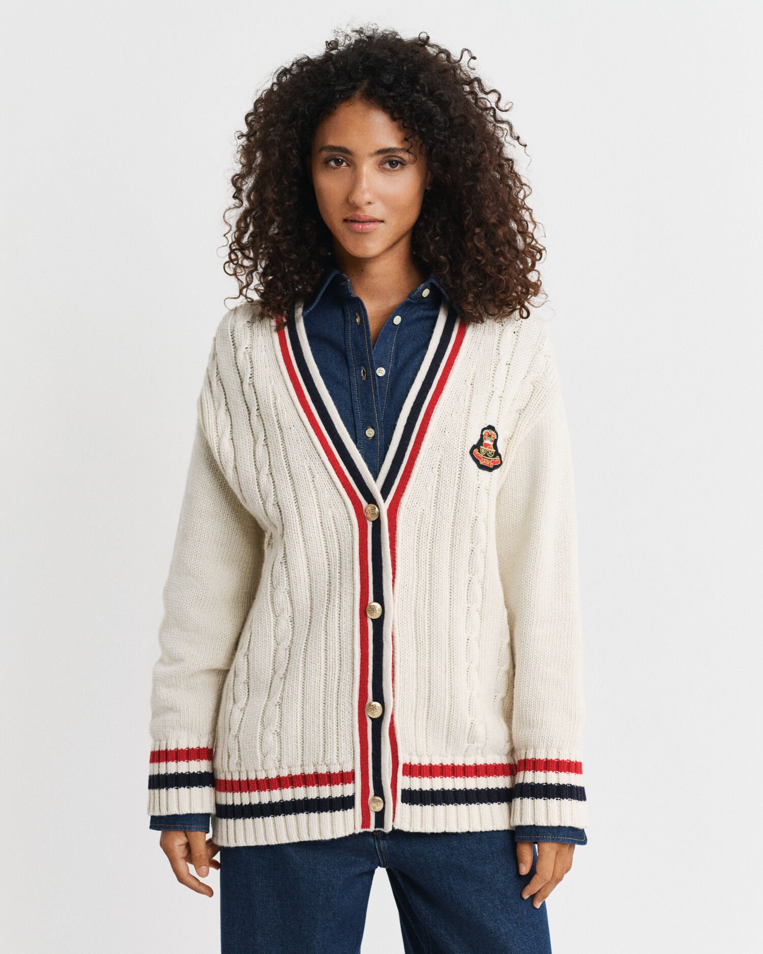 Gant Varsity kabelgebreid vest met V-hals