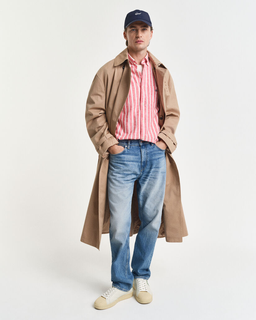 Chemise coupe regular en coton et lin à rayures