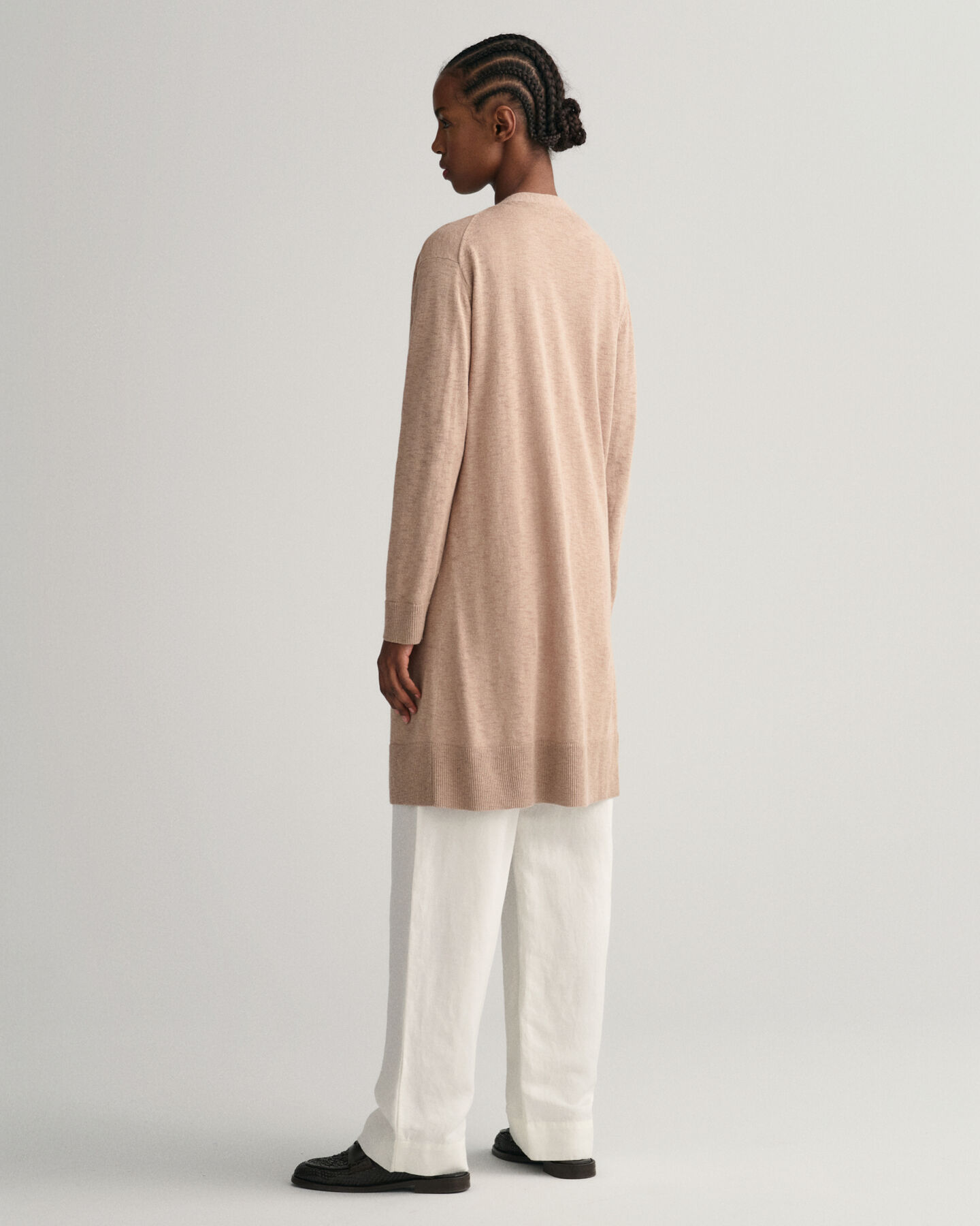 Cardigan long col V en lin mélangé