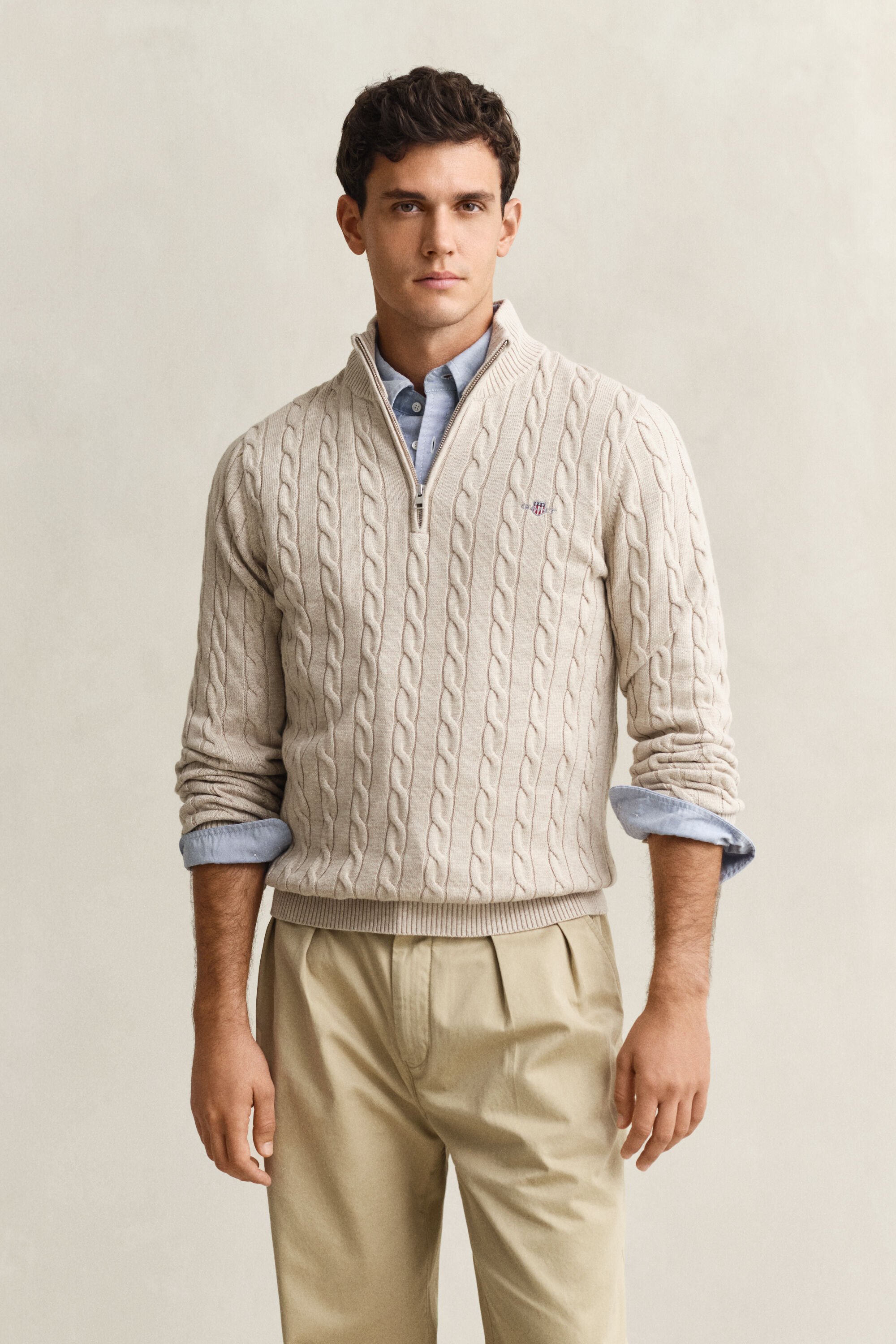 Pull à demi-zip en maille de coton torsadée