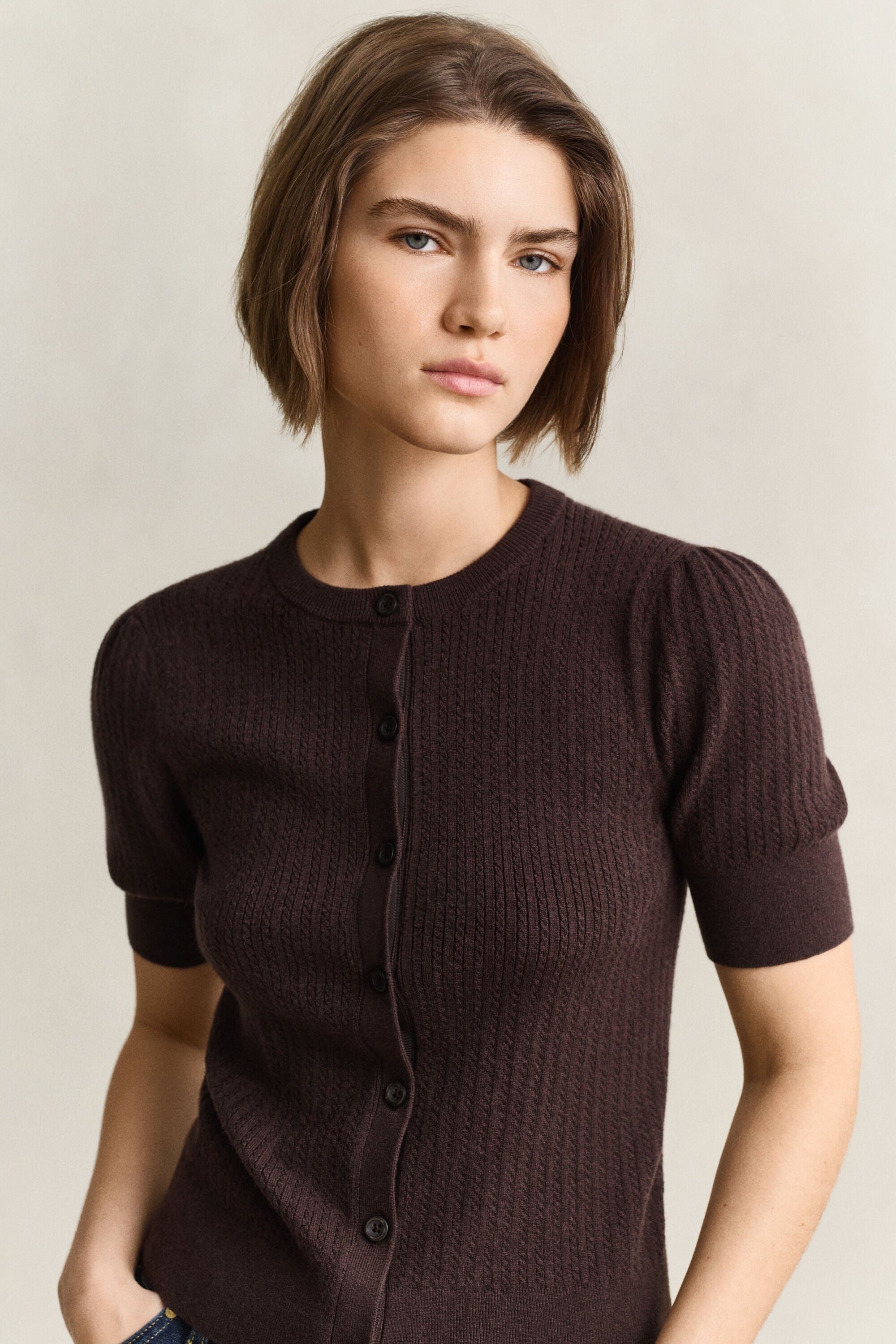 Cardigan à manches courtes en maille torsadée