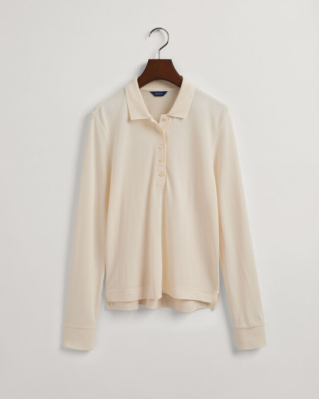 Detail Collar piqu&eacute; poloshirt met lange mouwen