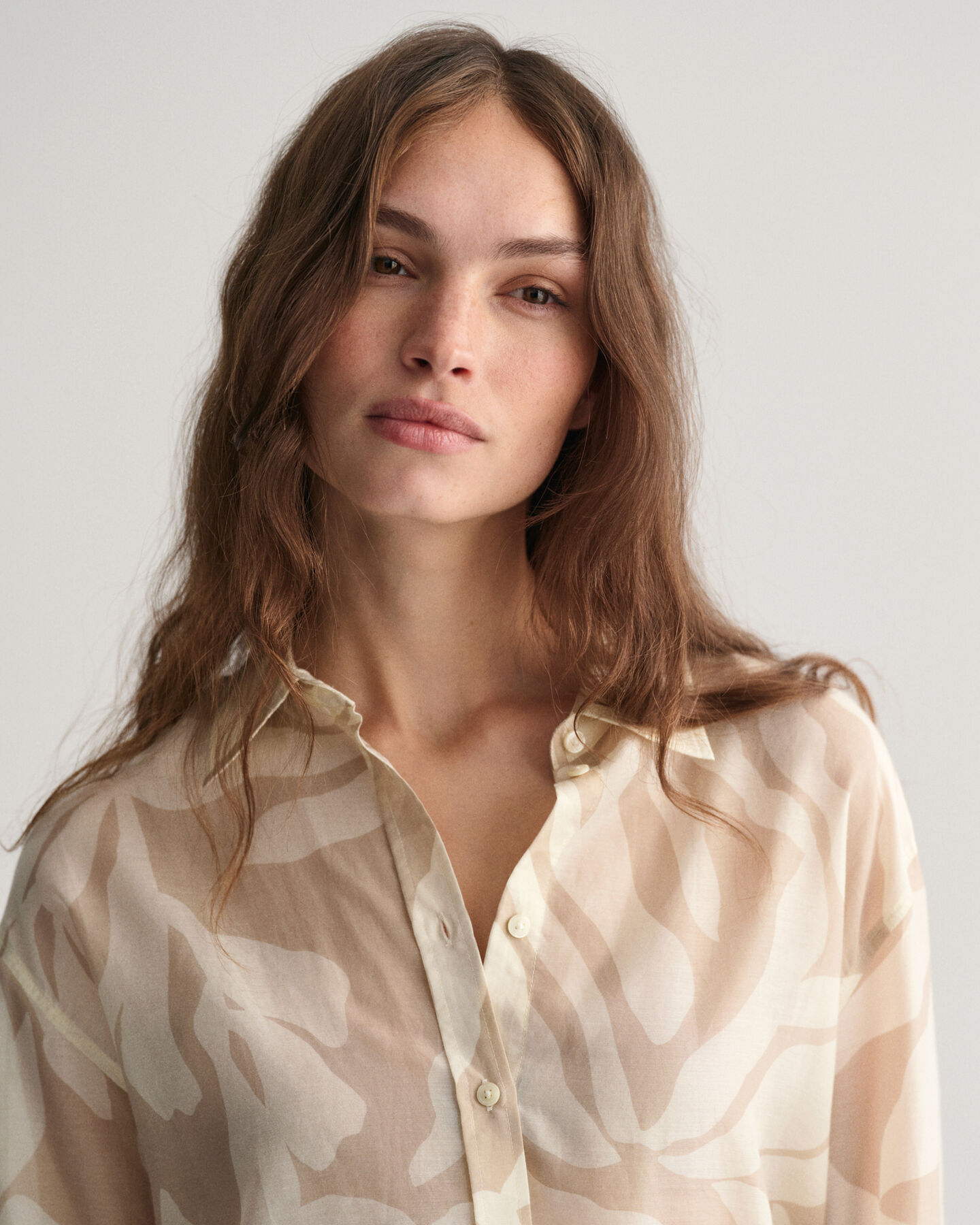 Chemise relaxed fit en coton et soie Palm Print