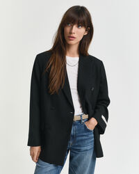 Veste blazer coupe décontractée en laine mélangée à boutonnage croisé Hopsack