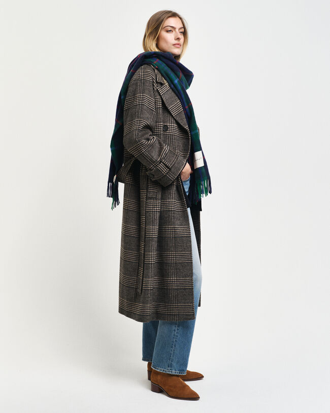 Trench-coat en laine à carreaux