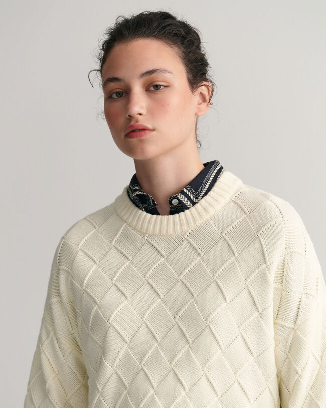 Gebreide geweven trui met ronde hals