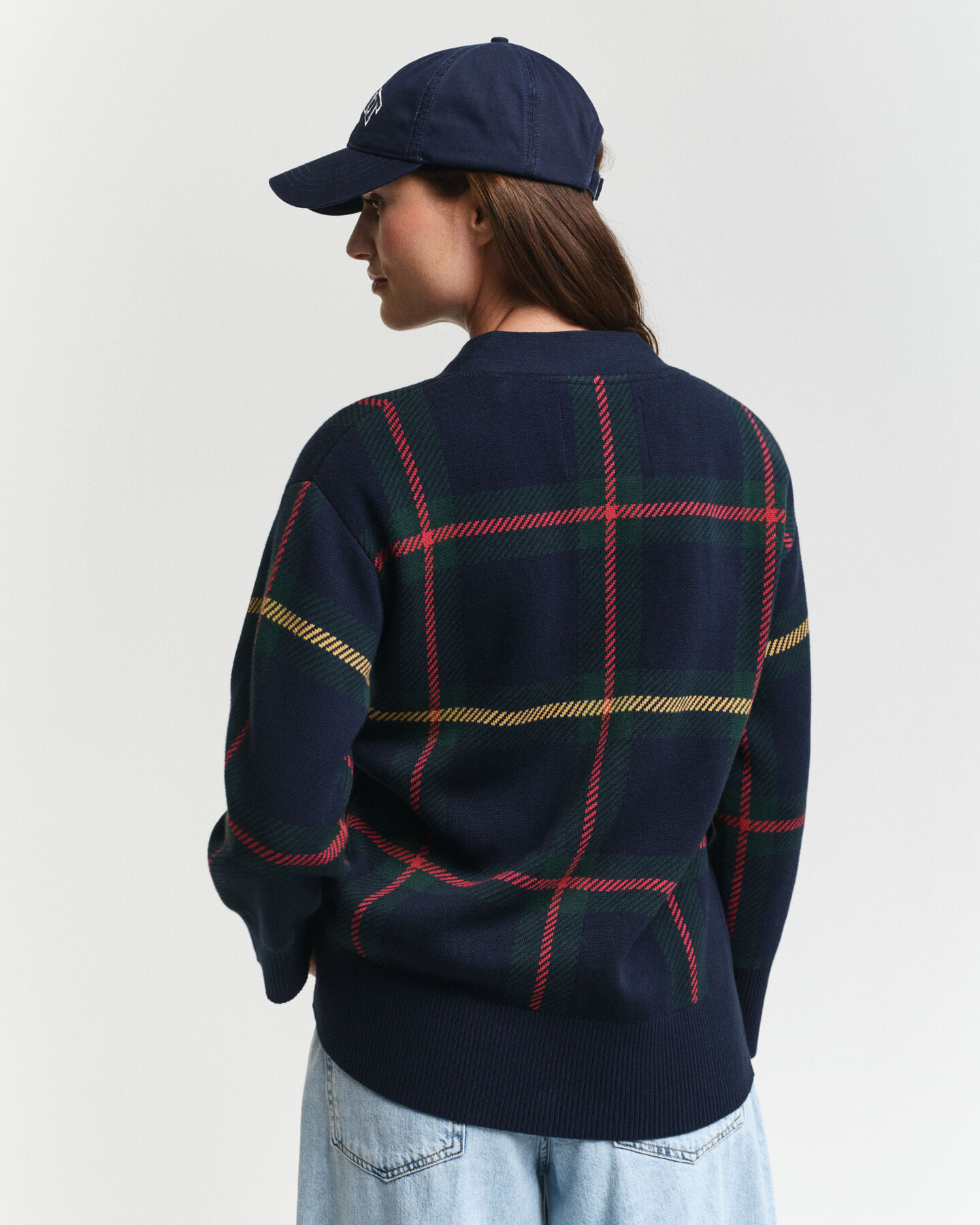 Cardigan col V à carreaux