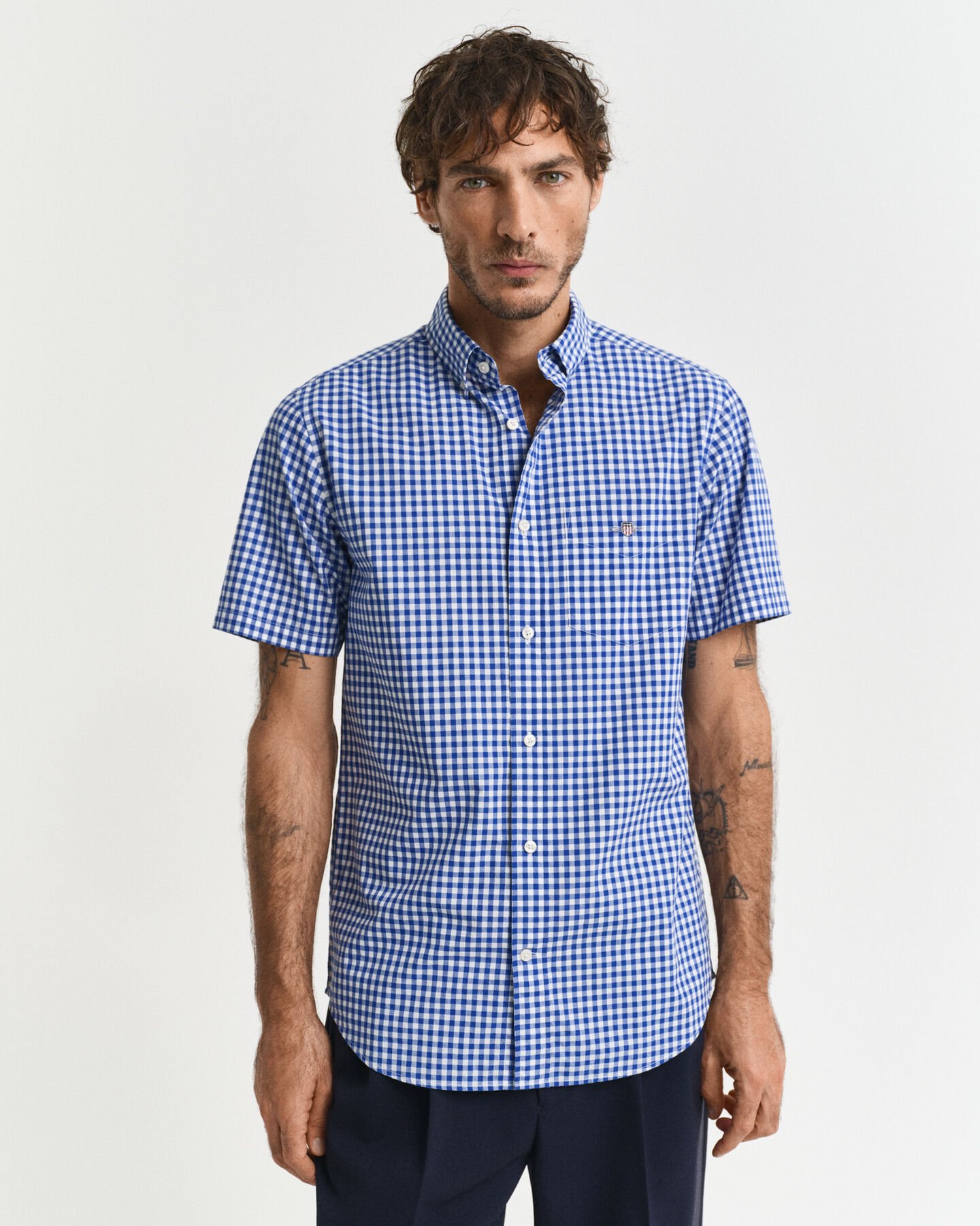 Regular Fit Classic poplin hemd met korte mouwen en Gingham-ruitje
